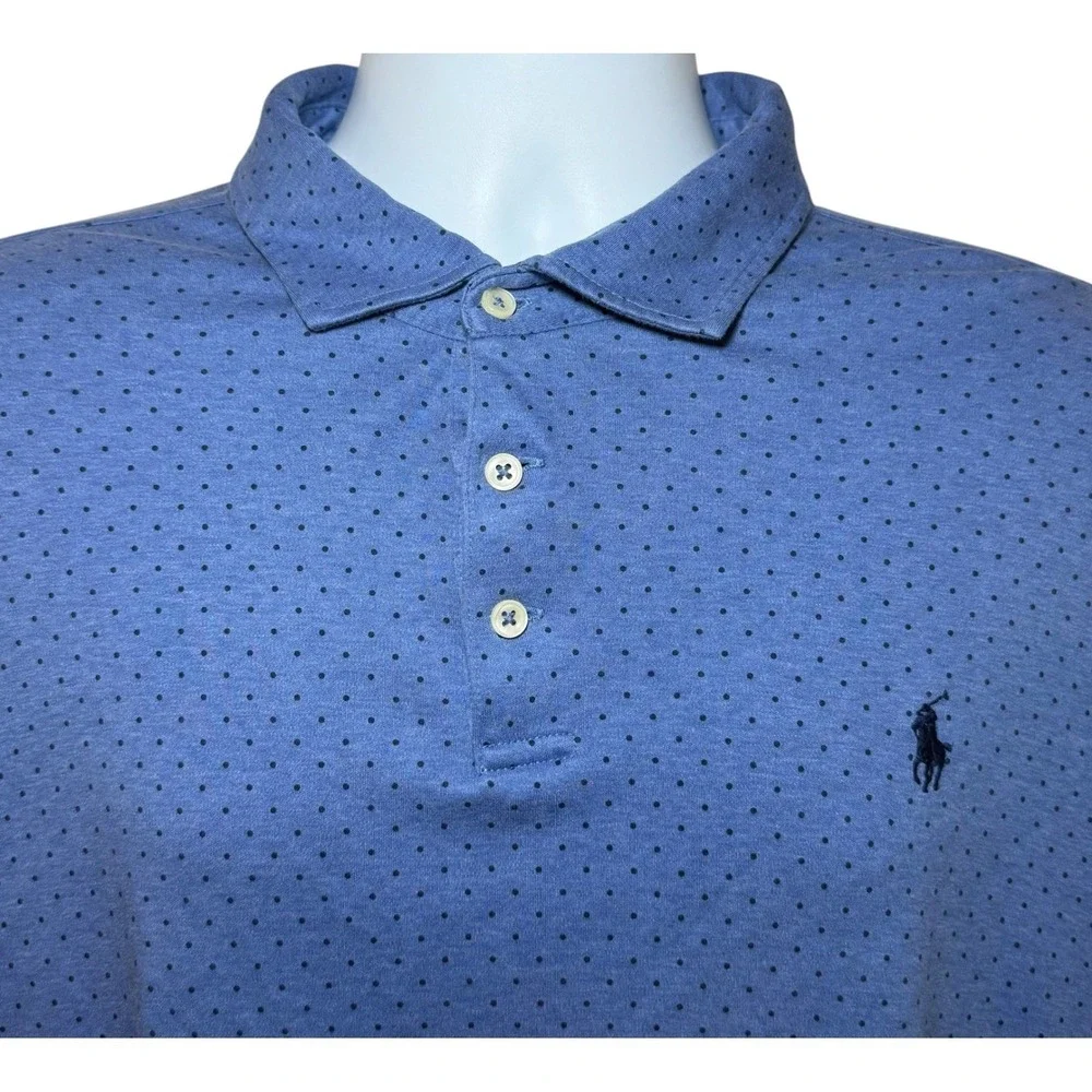 Polo Ralph Lauren Mens XL Blue Polka Dot Long Sleeve Classic Fit Polo Shirt